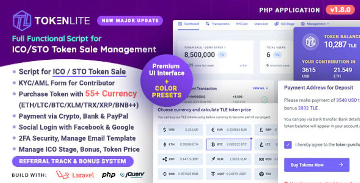Best TokenLite - ICO / STO Token Sale Management Dashboard - ICO Admin Script v1.8.0