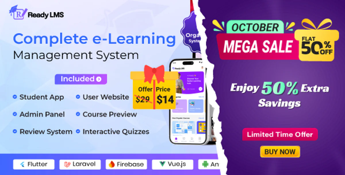 Ready LMS - Complete Learning Management System Websites, Mobile app with Admin panel