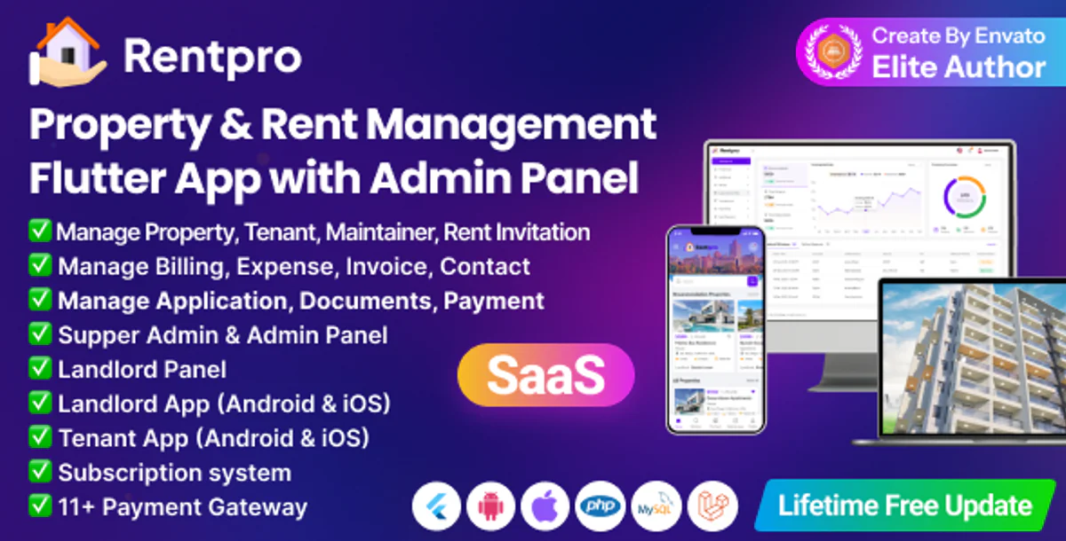RentPro Best Property & Rent Management Software with Laravel Admin + Flutter Mobile App