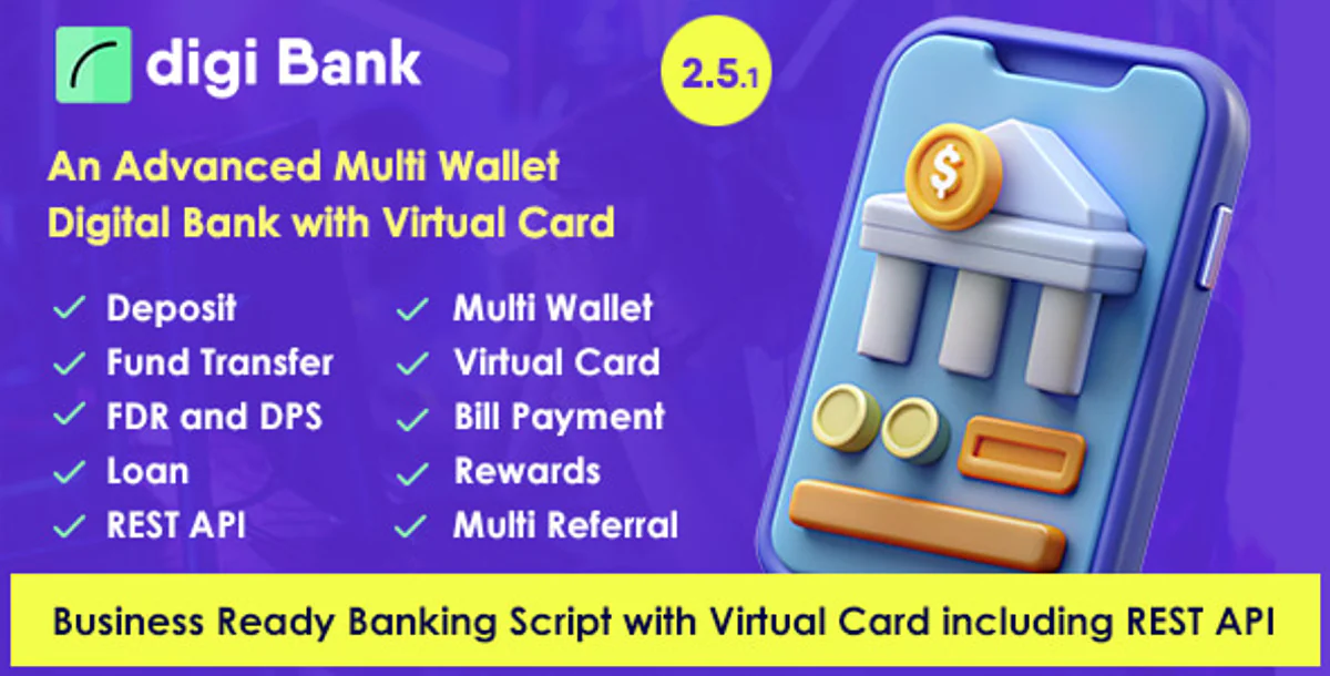 Digibank - Best Advanced Multi Wallet Digital Banking System with Virtual Card and Rewards